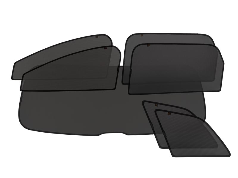 Каркасные автошторки на FIAT Doblo (1) (2001-2015) (ЗД с двух сторон, ЗВ из двух частей) Компактвэн Полный комплект из 7 экранов STANDART